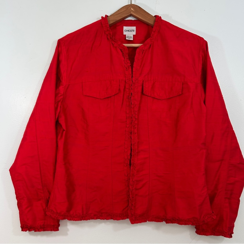 Chico’s Red 100% Silk Jacket Bolero Size 1 M/8 Vamp Artsy